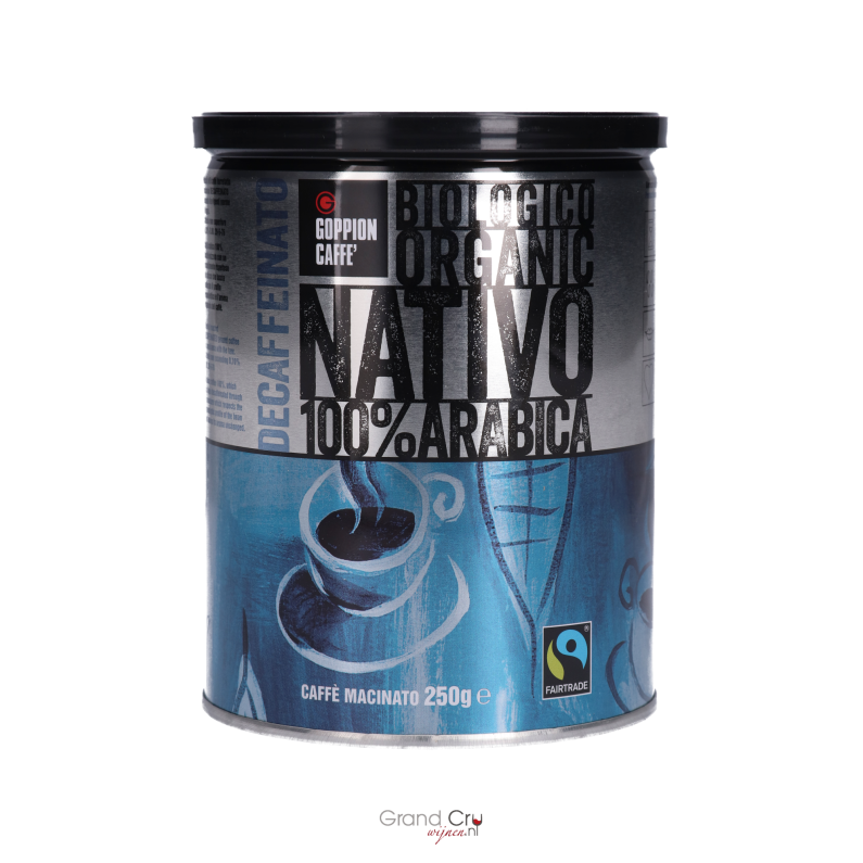 Goppion Caffè Nativo BIO DECAF koffie blik 250 gram gemalen
