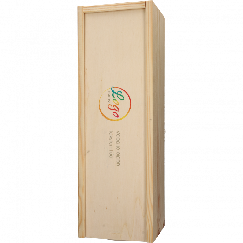 Gepersonaliseerde schuifkist voor 1 champagne fles met eigen logo, tekst of afbeelding in full color