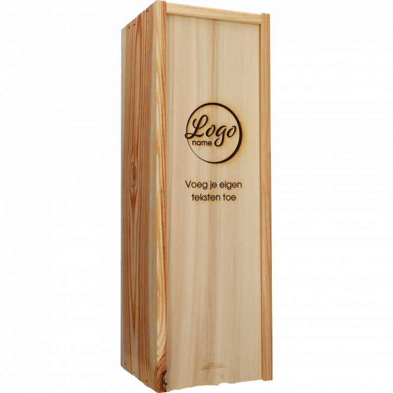 Gepersonaliseerde schuifkist voor 2 fles met eigen logo, tekst of afbeelding gegraveerd