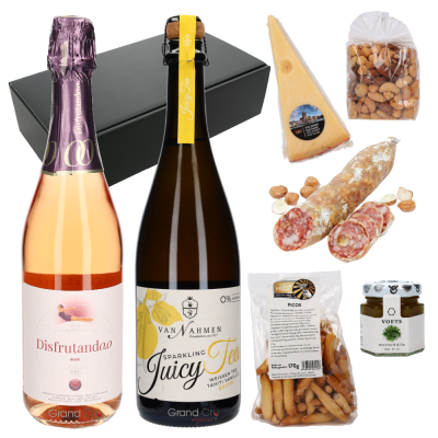 Grandcruwijnen Alcoholvrij- en Delicatessen pakket 2 flessen met delicatessen