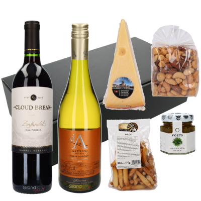 Grandcruwijnen Wijn- en Delicatessen pakket 2 flessen met delicatessen